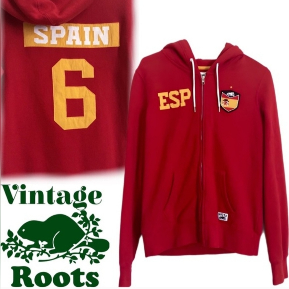 RARE Vintage Roots Spain #6 Red Hoodie Jacket Size MED - Picture 2 of 2